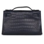 HERMÈS KELLY POCHETTE BLEU INDIGO MATTE ALLIGATOR GOLD HARDWARE