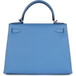 PRE-OWNED HERMÈS KELLY SELLIER 28 BLEU AZUR EPSOM PALLADIUM HARDWARE
