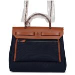 HERMÈS HERBAG ZIP PM 31 BLEU INDIGO TOILE H & FAUVE VACHE HUNTER PALLADIUM HARDWARE