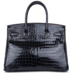 HERMÈS BIRKIN 30 BLEU MARINE AND ROUGE H CONTOUR SHINY POROSUS CROCODILE GOLD HARDWARE