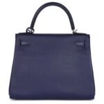 PRE-OWNED HERMÈS KELLY RETOURNE 28 BLEU ENCRE VERSO EVERCOLOR PALLADIUM HARDWARE