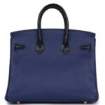 HERMÈS BIRKIN 25 BLEU SAPHIR TAURILLION NOVILLO AND BLEU MARINE MATTE ALLIGATOR TOUCH ROSE GOLD HARDWARE