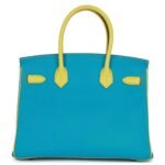 PRE-OWNED HERMÈS SPECIAL ORDER (HSS) BIRKIN 30 BLEU TURQUOISE AND LIME CHEVRE GOLD HARDWARE