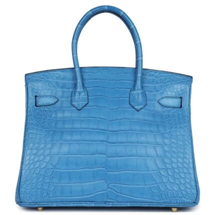 HERMÈS BIRKIN 30 BLEU MYKONOS MATTE ALLIGATOR GOLD HARDWARE