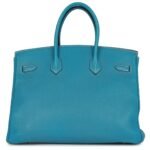 PRE-OWNED HERMÈS BIRKIN 35 BLUE JEAN TOGO PALLADIUM HARDWARE