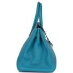 PRE-OWNED HERMÈS BIRKIN 35 BLUE JEAN TOGO PALLADIUM HARDWARE