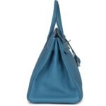 PRE-OWNED HERMÈS BIRKIN 35 BLUE JEAN TOGO PALLADIUM HARDWARE