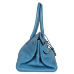 PRE-OWNED HERMÈS SHOULDER BIRKIN 42 JPG BLUE JEAN CLEMENCE PALLADIUM HARDWARE