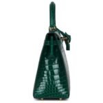 PRE-OWNED HERMÈS KELLY SELLIER 25 EMERALD SHINY ALLIGATOR GOLD HARDWAR
