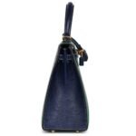 PRE OWNED HERMÈS SPECIAL ORDER HSS KELLY SELLIER 25 VERT VERTIGO AND BLEU IRIS OSTRICH BRUSHED GOLD HARDWARE