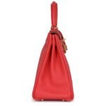 PRE-OWNED HERMÈS KELLY RETOURNE 28 ROSE JAIPUR CLEMENCE GOLD HARDWARE