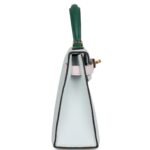 HERMÈS KELLY SELLIER 20 TRI COLOR GRIS PLATINE MAUVE PALE AND VERT MOYEN EPSOM GOLD HARDWARE