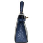HERMÈS SPECIAL ORDER HSS KELLY SELLIER 20 GRIS PERLE AND BLEU DE MALTE MATTE ALLIGATOR GOLD HARDWARE