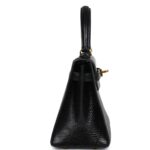 VINTAGE HERMÈS KELLY SELLIER 20 BLACK VARANUS SALVATOR LIZARD GOLD HARDWARE