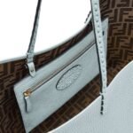 FENDI MEDIUM ROLL BAG LIGHT BLUE SELLERIA SHOPPER WITH 218 HAND-SEWN TOPSTITCHES