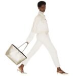 FENDI ROLL MEDIUM CHAMPAGNE-COLORED SELLERIA SHOPPER WITH 218 HAND-SEWN TOPSTITCHES