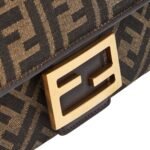 FENDI BAGUETTE CHAIN MIDI BROWN FF JACQUARD FABRIC BAG