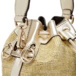 FENDI MON TRESOR CHAMPAGNE-COLORED SUEDE MINI-BAG WITH FF IN CRYSTALS AND STUDS
