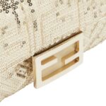 FENDI BAGUETTE MINI CHAMPAGNE-COLORED SEQUIN BAG WITH FF
