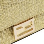 FENDI BAGUETTE MINI CHAMPAGNE COLORED SUEDE BAG WITH FF IN CRYSTALS AND STUDS