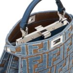 FENDI PEEKABOO ISEEU PETITE LIGHT BLUE FF JACQUARD VELVET BAG