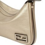 FENDI SIMPLY FENDI MEDIUM METALLIC CHAMPAGNE-COLORED LEATHER HANDBAG