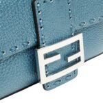FENDI BAGUETTE MINI METALLIC BLUE SELLERIA BAG WITH 309 HAND-SEWN TOPSTITCHES