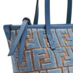 FENDI ROLL MINI LIGHT BLUE FF JACQUARD VELVET MINI BAG