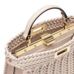 FENDI PEEKABOO ISEEU PETITE CAMELLIA INTERLACE LEATHER BAG