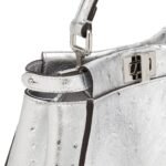 FENDI PEEKABOO MINI SILVER-COLOR OSTRICH LEATHER BAG