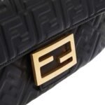 FENDI BAGUETTE CHAIN MIDI BLACK NAPPA LEATHER BAG WITH FF MOTIF