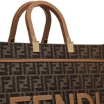 FENDI SUNSHINE MEDIUM BROWN FF JACQUARD FABRIC SHOPPER