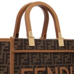 FENDI SUNSHINE SMALL BROWN FF JACQUARD FABRIC BAG