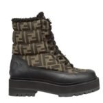 FENDI SIGNATURE BIKER BOOTS BLACK LEATHER BIKER BOOTS WITH FF FABRIC