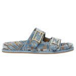FENDI FEEL LIGHT BLUE FF JACQUARD VELVET SLIDES