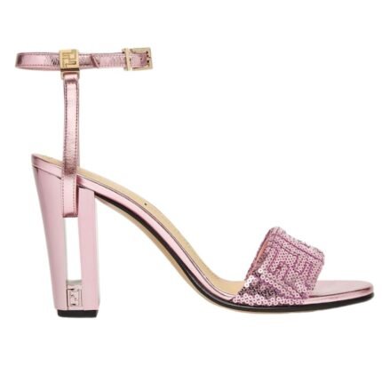 FENDI DELFINA METALLIC NAPPA LEATHER AND FF SEQUIN HIGH-HEELED SANDALS