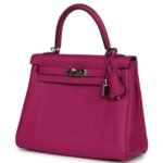 PRE-OWNED HERMÈS KELLY RETOURNE 25 ROSE POURPRE TOGO PALLADIUM HARDWARE