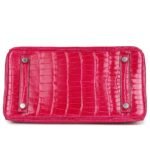 PRE-OWNED HERMÈS BIRKIN 25 ROSE MEXICO SHINY POROSUS CROCODILE PALLADIUM HARDWARE