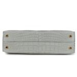 HERMÈS SPECIAL ORDER HSS KELLY SELLIER 20 GRIS PERLE AND BLEU DE MALTE MATTE ALLIGATOR GOLD HARDWARE
