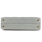 HERMÈS SPECIAL ORDER HSS KELLY SELLIER 20 GRIS PERLE AND BLEU DE MALTE MATTE ALLIGATOR GOLD HARDWARE