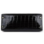HERMÈS KELLY SELLIER 28 BLACK SHINY ALLIGATOR GOLD HARDWARE