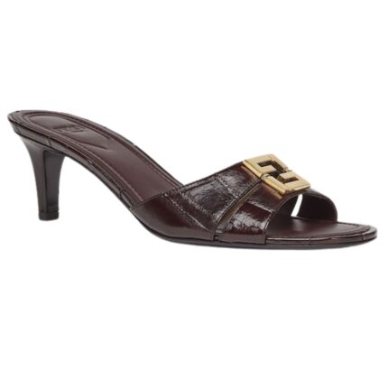 FENDI FFOLD LEATHER MEDIUM-HEELED SANDALS