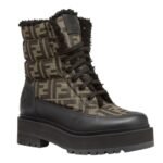 FENDI SIGNATURE BIKER BOOTS BLACK LEATHER BIKER BOOTS WITH FF FABRIC