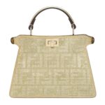 FENDI PEEKABOO ISEEU PETITE CHAMPAGNE-COLORED SUEDE BAG WITH FF IN CRYSTALS AND STUDS