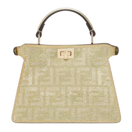 FENDI PEEKABOO ISEEU PETITE CHAMPAGNE-COLORED SUEDE BAG WITH FF IN CRYSTALS AND STUDS