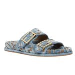 FENDI FEEL LIGHT BLUE FF JACQUARD VELVET SLIDES