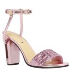 FENDI DELFINA METALLIC NAPPA LEATHER AND FF SEQUIN HIGH-HEELED SANDALS