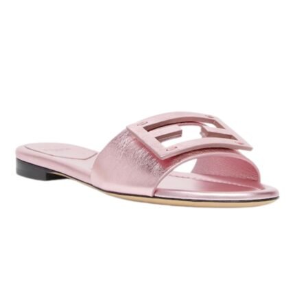 FENDI BAGUETTE MAUVE METALLIC LEATHER SLIDES
