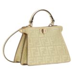 FENDI PEEKABOO ISEEU PETITE CHAMPAGNE-COLORED SUEDE BAG WITH FF IN CRYSTALS AND STUDS