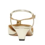 FENDI FFOLD CHAMPAGNE-COLORED METALLIC NAPPA LEATHER LOW-HEELED SLINGBACKS